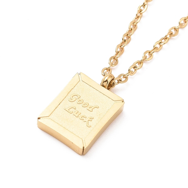 

PandaHall Rectangle with Word Good Luck Pendant Necklace, Ion Plating(IP) 304 Stainless Steel Jewelry for Men Women, Golden, 16.26 inch...