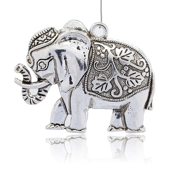 

PandaHall Tibetan Style Alloy Animal Big Pendants, Elephant Necklace Charms, Antique Silver, 55x69x8mm, Hole: 4mm Alloy Elephant