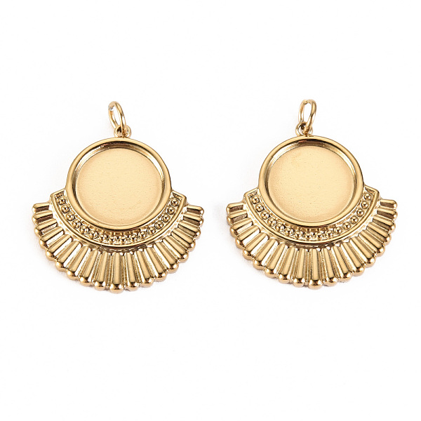 

PandaHall 304 Stainless Steel Pendant Cabochon Settings, with Jump Rings, Real 14K Gold Plated, Tray: 11.5mm, 24x23x3mm, Jump Ring...