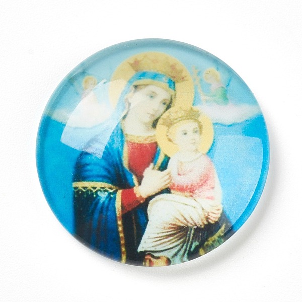 

PandaHall Glass Cabochons, Half Round/Dome with Virgin and Child, Colorful, 25x6~6.5mm Glass Human