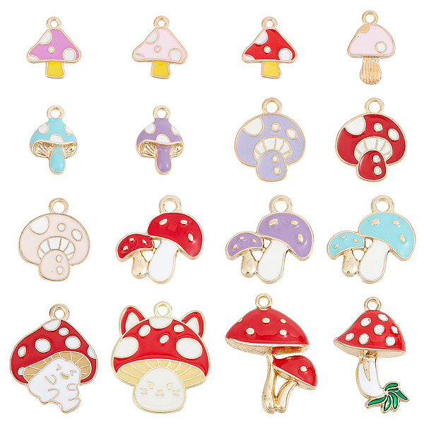 

PandaHall HOBBIESAY 64Pcs 16 Styles Autumn Theme Alloy Enamel Charms, Mushroom, Mixed Color, 15~26x11~20x1~5mm, Hole: 1.5~2mm, 4pcs/style..., Multicolor