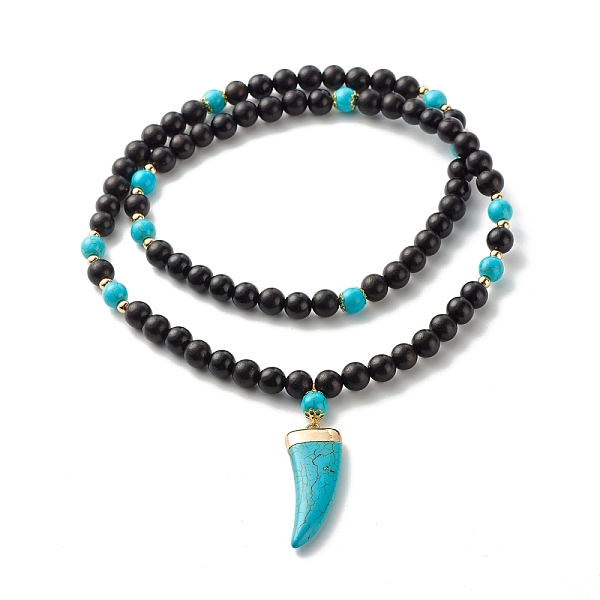 

PandaHall Scabbard/Tusk Shape Pendant Necklace for Women, Synthetic Turquoise & Wood Beads Necklace, 26.77 inch(68cm) Synthetic Turquoise