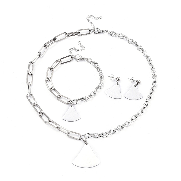 

PandaHall 304 Stainless Steel Paperclip Chains & Cable Chain Jewelry Sets, Dangle Earrings & Pendant Necklaces & Charm Bracelets, Fan...