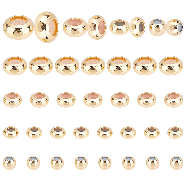 

PandaHall 48Pcs 4 Style Brass Beads, with Silicone inside, Slider Beads, Stopper Beads, Long-Lasting Plated, Rondelle, Real 14K Gold...