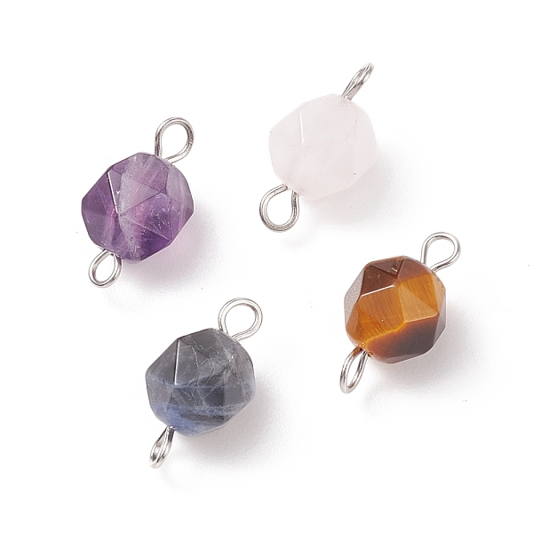 

PandaHall Faceted Natural Mixed Stone Connector Charms, with Platinum Tone 304 Stainless Steel Double Loops, Star Cut Round...