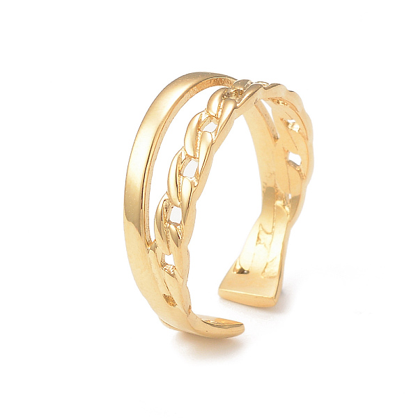 

PandaHall Ion Plating(IP) 304 Stainless Steel Double Line Open Cuff Ring for Women, Real 14K Gold Plated, Inner Diameter: 18mm 304 Stainless...
