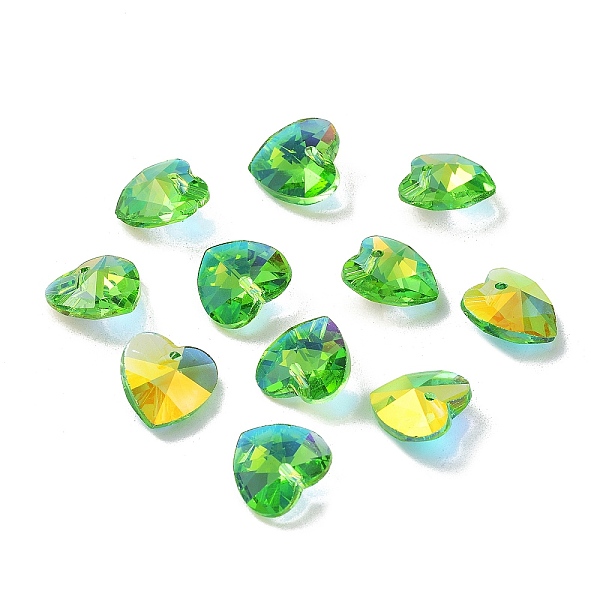 

PandaHall Electroplate Glass Charms, AB Color Plated, Faceted Heart, Lime, 14x14x7mm, Hole: 1.6mm Glass Heart Green