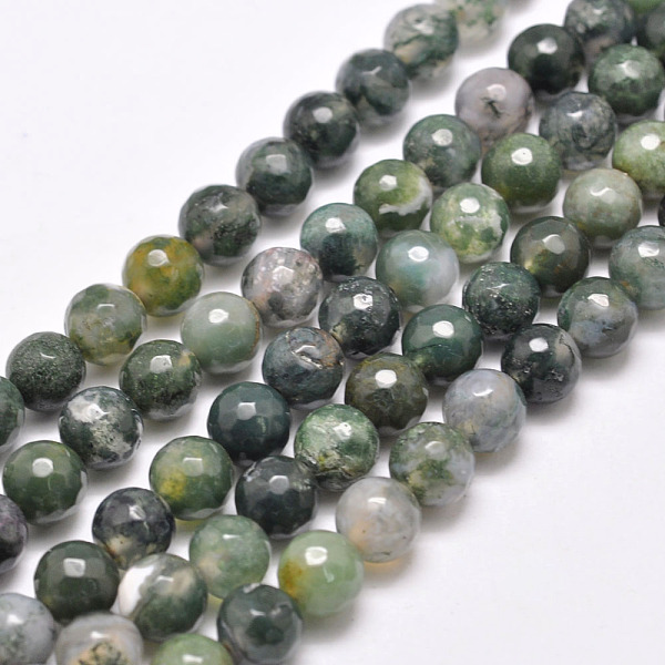 

PandaHall Natural Moss Agate Beads Strands, Round, Faceted, Sea Green, 8mm, Hole: 1mm, about 48pcs/strand, 15.1 inch Moss Agate Round Green
