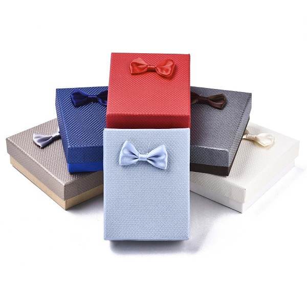 

PandaHall Cardboard Jewelry Boxes, for Necklaces, Ring, Earring, with Bowknot Ribbon Outside and Black Sponge Inside, Rectangle, Mixed Color..., Multicolor