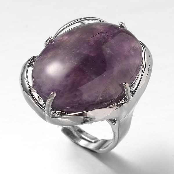 

PandaHall Adjustable Oval Brass Natural Amethyst Wide Band Rings, 17mm, Tray: 28x22mm Amethyst