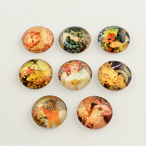

PandaHall Sexy Woman Pattern Glass Flatback Cabochons,, Half Round/Dome, Mixed Color, 18x5mm Glass Half Round Multicolor