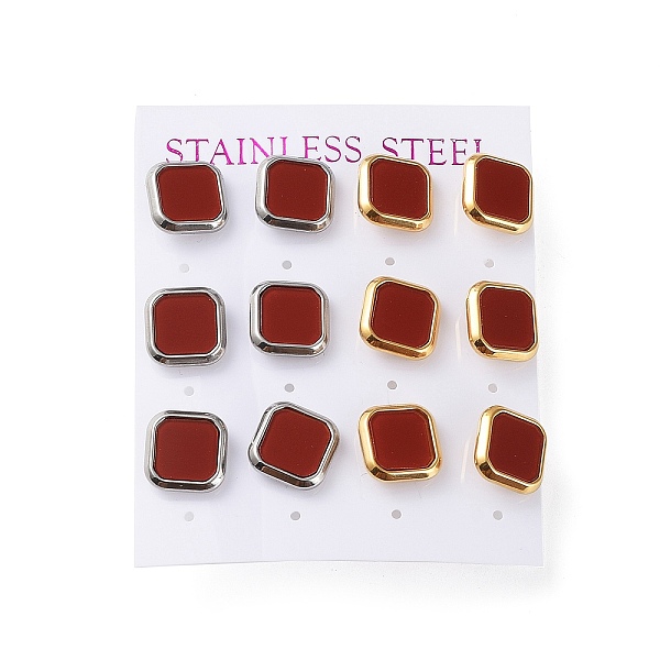 6 Pair 2 Color Square Acrylic Stud Earrings