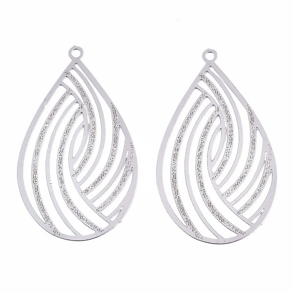 

PandaHall 304 Stainless Steel Filigree Pendants, Etched Metal Embellishments, Textured, Teardrop, Stainless Steel Color, 32x18x0.3mm, Hole...