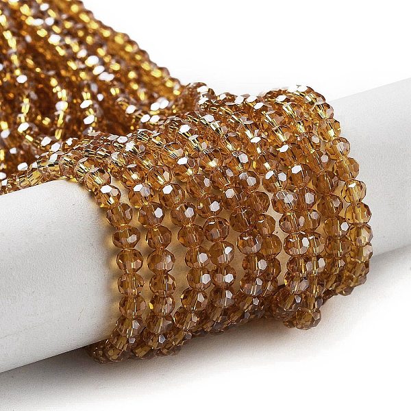 

PandaHall Electroplate Transparent Glass Beads Strands, Faceted(32 Facets), Round, Pearl Luster Plated, Dark Goldenrod, 3mm, Hole: 0.8mm...