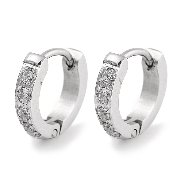 

PandaHall 304 Stainless Steel Micro Pave Clear Cubic Zirconia Huggie Hoop Earrings, with 316 Stainless Steel Pins, Stainless Steel Color...