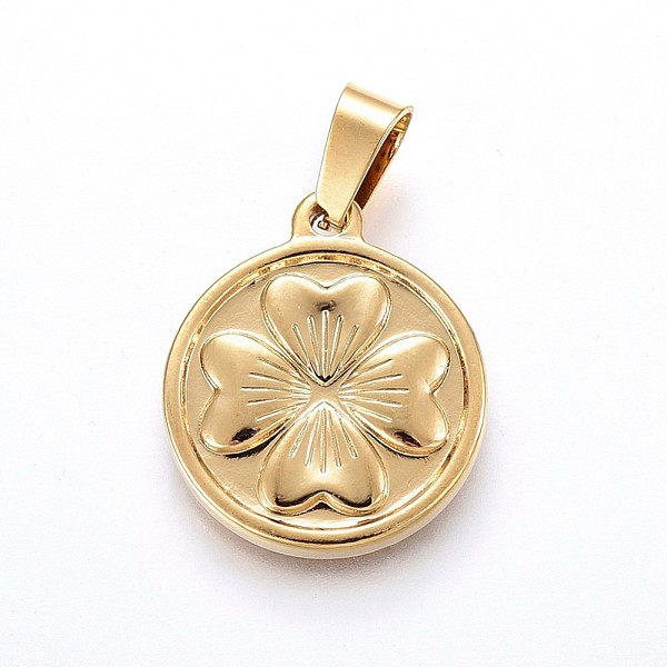 

PandaHall 304 Stainless Steel Pendants, Flat Round with Flower, Golden, 21x18x2.5mm, Hole: 7x4mm 304 Stainless Steel Flat Round