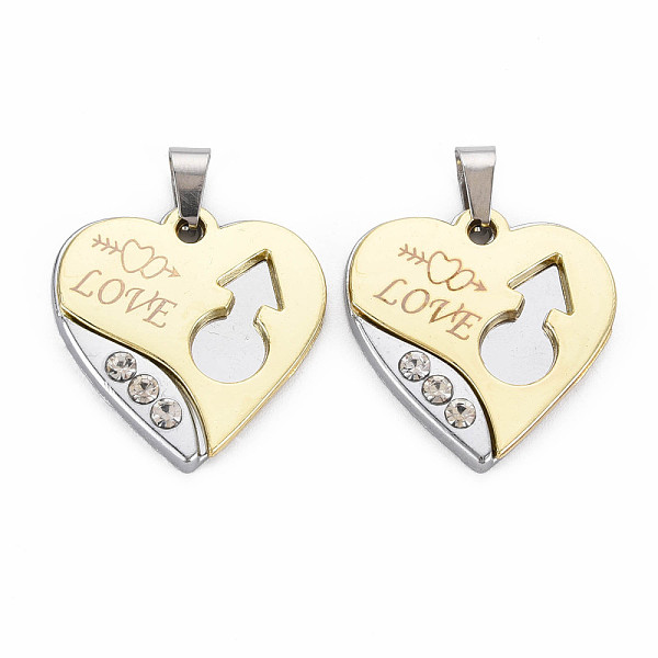 

PandaHall Alloy Pendants, with Crystal Rhinestone, Cadmium Free & Nickel Free & Lead Free, Heart with Word Love, Light Khaki, 27x26x4mm..., Clear