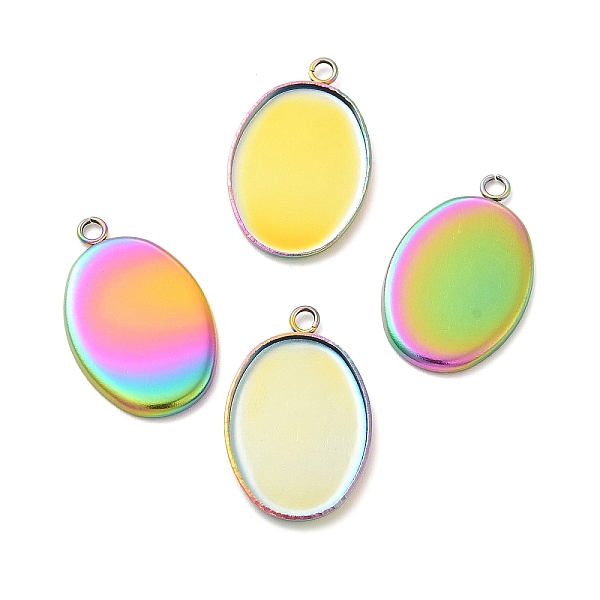 

PandaHall Ion Plating(IP) 304 Stainless Steel Pendant Cabochon Settings, Plain Edge Bezel Cups, Oval, Rainbow Color, Tray: 18x13mm...