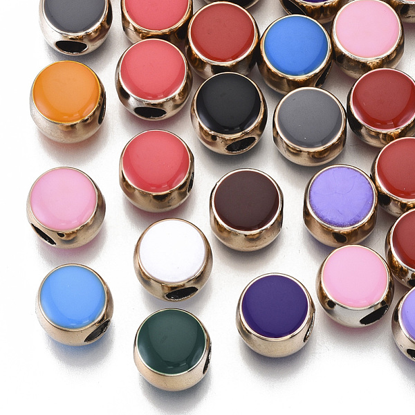 

PandaHall UV Plating Acrylic European Beads, with Enamel, Large Hole Beads, Flat Round, Mixed Color, Light Gold, 12x10mm, Hole: 4.5mm..., Multicolor