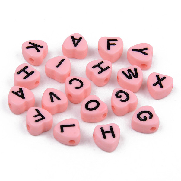 

PandaHall Opaque Acrylic Enamel Beads, Horizontal Hole, Heart with Mixed Black Letters, Pink, 7x7x4mm, Hole: 1.5mm, about 3600pcs/500g...
