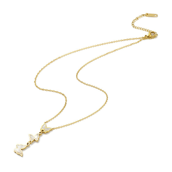 

PandaHall Natural Shell Butterfly Pendant Lariat Necklace, Ion Plating(IP) 304 Stainless Steel Jewelry for Women, Golden, 16.42 inch(41.7cm)...