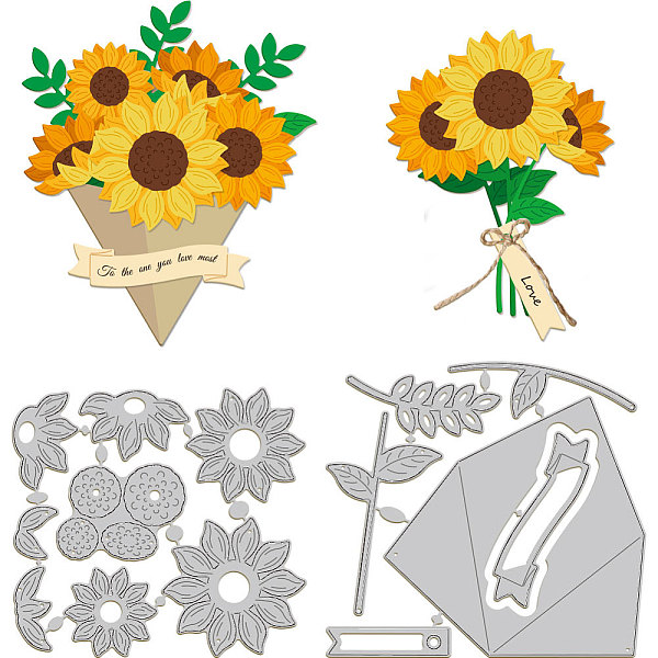 

PandaHall GLOBLELAND 2Set Sunflower Cutting Dies for Card Making 3D Flower Bouquet Die Cuts Carbon Steel Embossing Stencils Template for DIY...