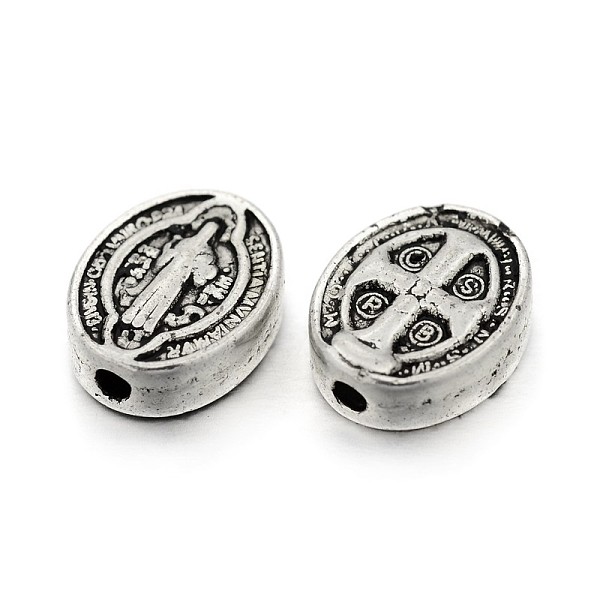 

PandaHall Tibetan Style Alloy Oval Beads, with Jesus and Cross, For Easter, Lead Free & Cadmium Free, Antique Silver, 10x8x3mm, Hole: 1mm...