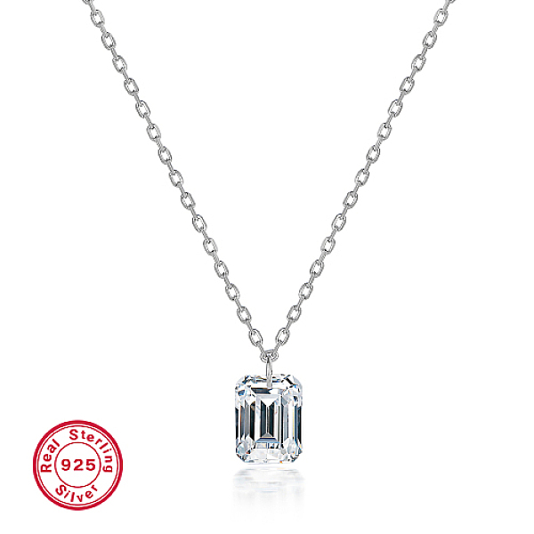 

PandaHall Cubic Zirconia Rectangle Pendant Necklaces, Rhodium Plated 925 Sterling Silver Necklace, Platinum, 13.39 inch(34cm) Sterling..., Clear