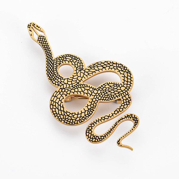 

PandaHall Snake Brooch, 201 Stainless Steel Animal Lapel Pin for Backpack Clothes, Nickel Free & Lead Free, Golden, 70x37x7mm, Pin: 0.7mm...