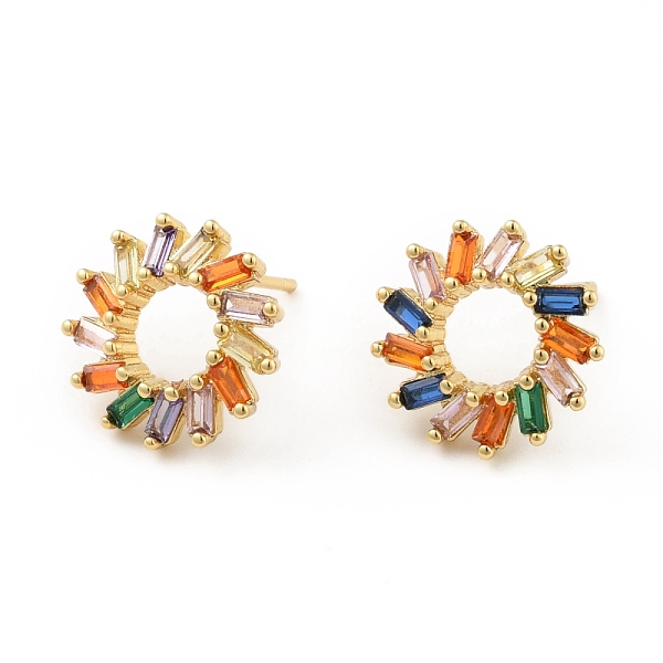 

PandaHall Colorful Cubic Zirconia Ring Stud Earrings, Real 18K Gold Plated Brass Jewelry for Women, Cadmium Free & Lead Free, Real 18K Gold...