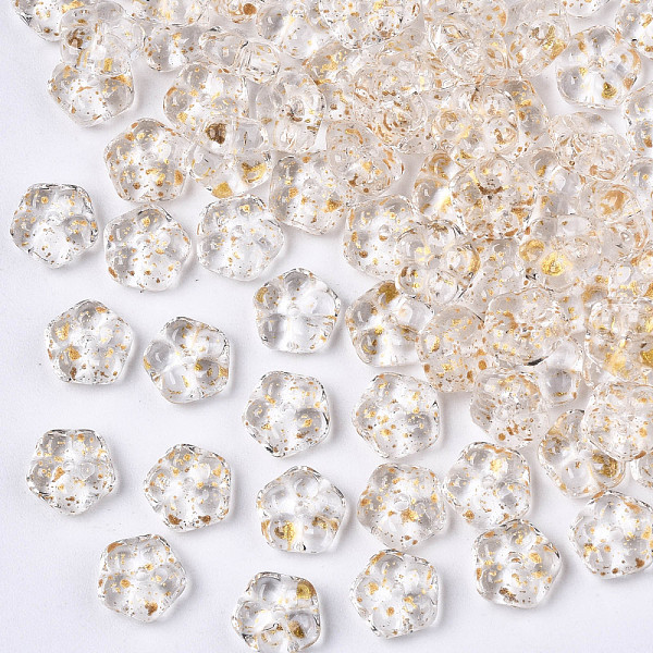 

PandaHall Spray Painted Glass Beads, with Gold Foil, Flower, Clear, 6x3mm, Hole: 0.9mm Glass Flower Clear
