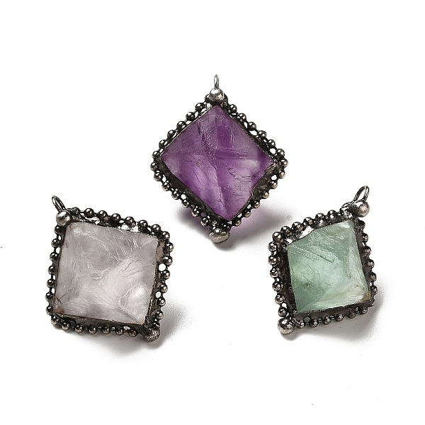 

PandaHall Natural Fluorite Pendants, Rhombus Charms, with Antique Silver Tone Brass Chain and Stannum, Lead Free & Cadmium Free...