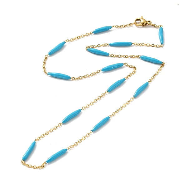 

PandaHall Enamel Bar Link Chain Necklace, with Ion Plating(IP) 304 Stainless Steel Curb Chains for Women, Golden, Deep Sky Blue, 17.72 inch...