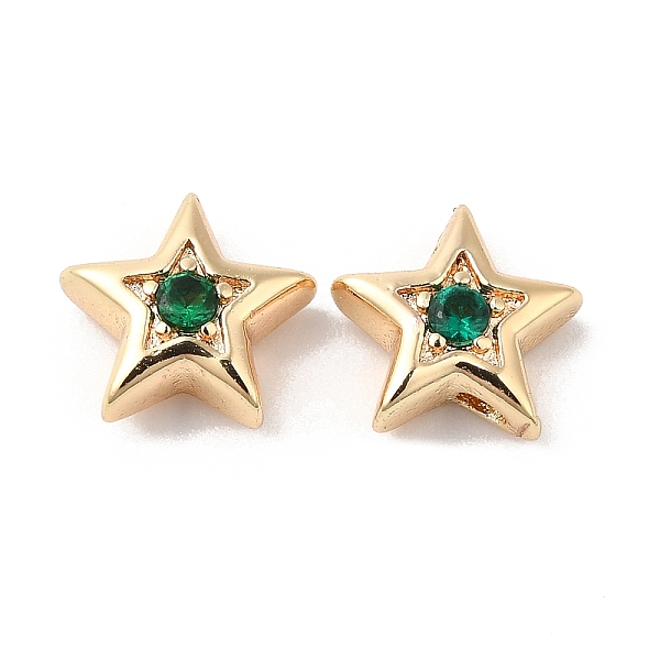 

PandaHall Brass with Cubic Zirconia Beads Beads, Real 18K Gold Plated, Star, Green, 7.5x8x3mm, Hole: 1mm Brass+Cubic Zirconia Star Green