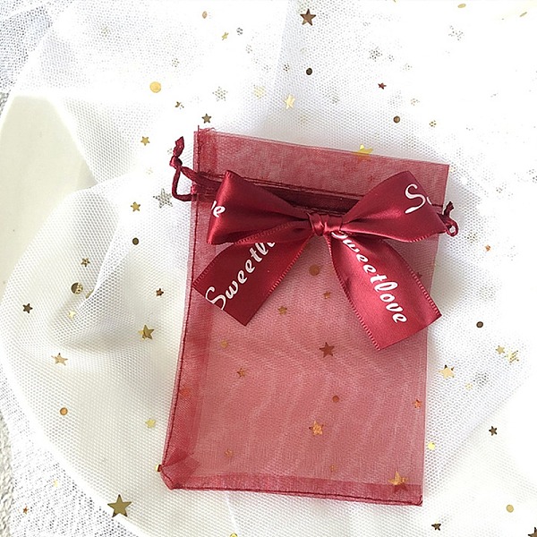 

PandaHall Rectangle Organza Drawstring Bags, Bowknot Gift Storage Pouches, Dark Red, 12x9cm Organza Rectangle