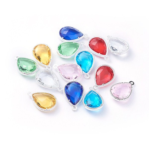 

PandaHall Glass Pendants, with Eco-Friendly Alloy Open Back Berzel Findings, Faceted, teardrop, Silver Color Plated, Mixed Color, 18x12x5mm..., Multicolor