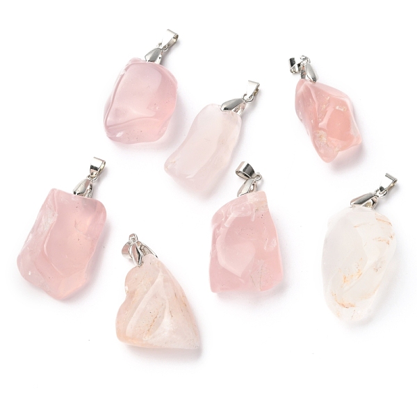 

PandaHall Natural Rose Quartz Pendants, with Platinum Tone Brass Snap on Bails, Nuggets, 32~41x15~23x11~19mm, Hole: 6.5x4mm Rose Quartz...