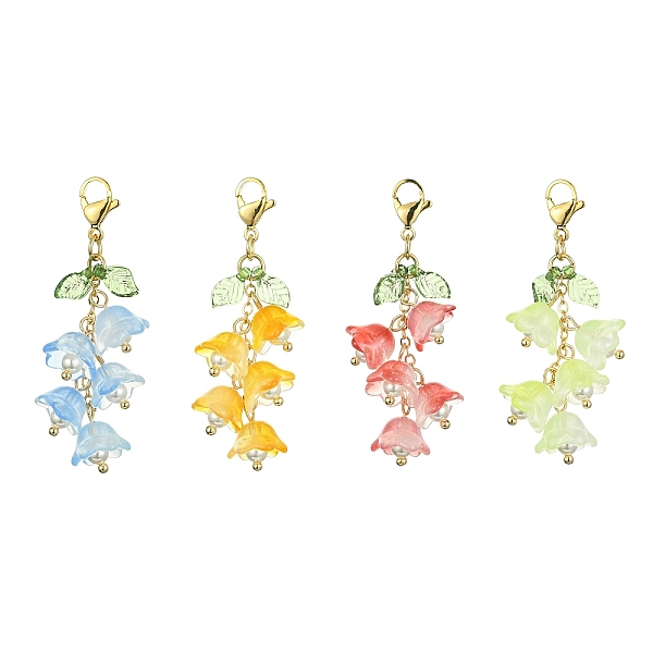 

PandaHall Glass & Acrylic Pendant Decorations, with 304 Stainless Steel Lobster Claw Clasps, Flower & Leaf, Mixed Color, 52.5mm, 4pcs/set..., Multicolor