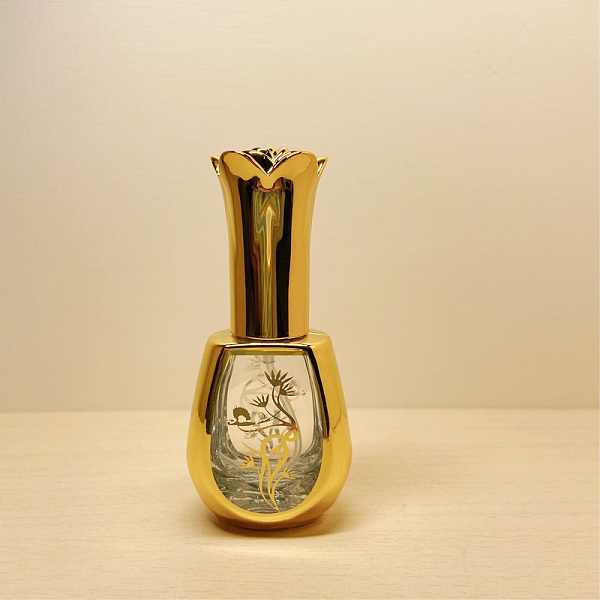 PandaHall Rose Pattern Glass Pump Spray Bottles, Perfume Refillable Bottle, Golden, Capacity: 10ml(0.34fl. oz) Glass Bottle