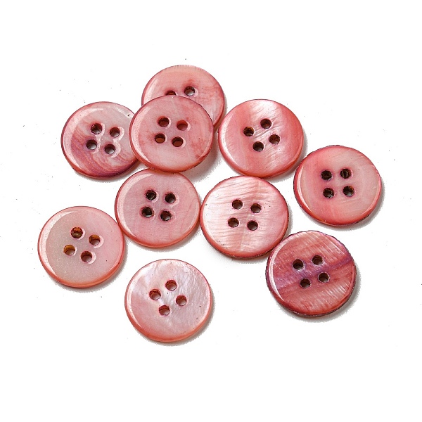 

PandaHall Freshwater Shell Buttons, 4-Hole, Flat Round, Salmon, 14x1.7~2.2mm, Hole: 1.6mm Shell Flat Round Red