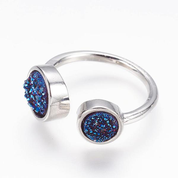 

PandaHall Natural Druzy Agate Cuff Rings, Open Rings, with Real Platinum Plated Brass Findings, Dyed, Size 8, Blue, 18mm Natural Agate Blue