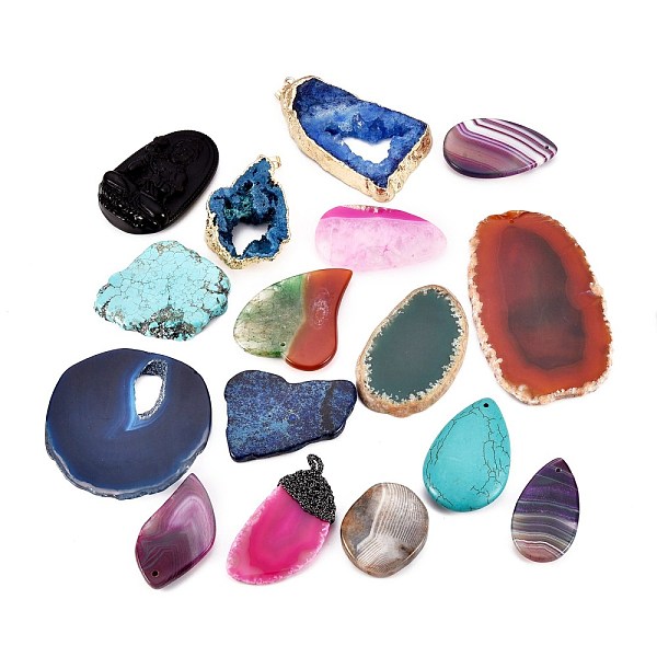 

PandaHall Natural & Synthetic Gemstone Pendants, Mixed Dyed and Undyed, Mixed Shape, 38~94.5x26~67x5~12mm, Hole: 1.4~1.6mm and 8~20x5~10mm...