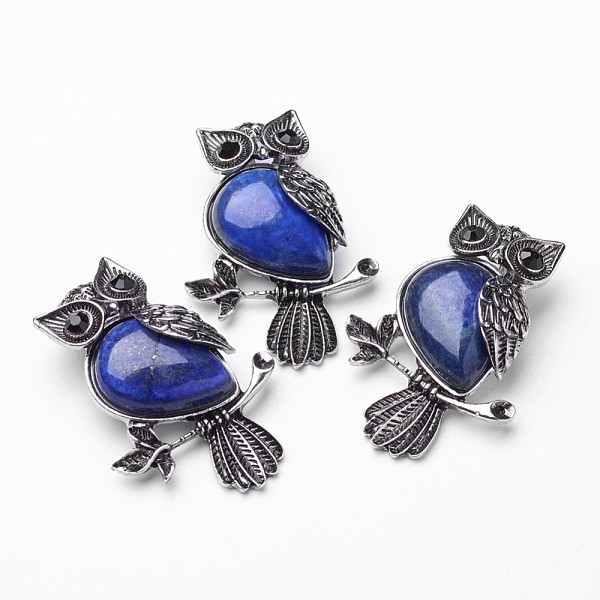 

PandaHall Natural Lapis Lazuli Pendants, Big Pendants, with Alloy Rhinestone Findings, Owl, Antique Silver, 50x35x14mm, Hole: 6x9mm Lapis...