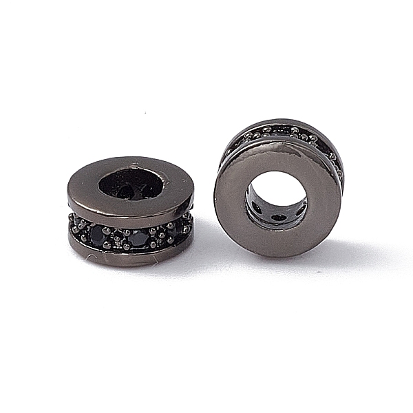 

PandaHall Brass Spacer Beads, with Jet Rhinestone, Flat Round, Gunmetal, 7x3~3.7mm, Hole: 3.4mm Brass+Rhinestone Flat Round Black