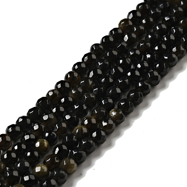

PandaHall Natural Golden Sheen Obsidian Beads Strands, Round, Faceted, 4mm, Hole: 1mm, about 90~93pcs/strand, 13.58''~14.57''(34.5~37cm)...