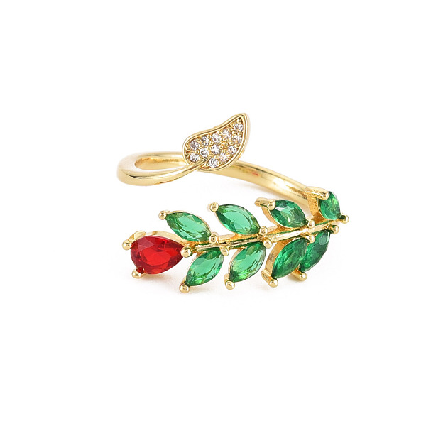 

PandaHall Glass Leaf Open Cuff Ring with Cubic Zirconia, Real 18K Gold Plated Brass Jewelry for Women, Cadmium Free & Lead Free, Colorful..., Pink