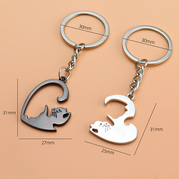 

PandaHall Alloy Couples Keychain, Cat, Gunmetal & Platinum, Pendant: 3.1x2.5~2.7cm Alloy Cat Shape