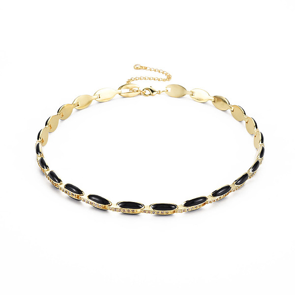 

PandaHall Brass Micro Pave Cubic Zirconia Link Tennis Necklaces for Women, with Enamel, Nickel Free, Real 18K Gold Plated, Oval, Black...