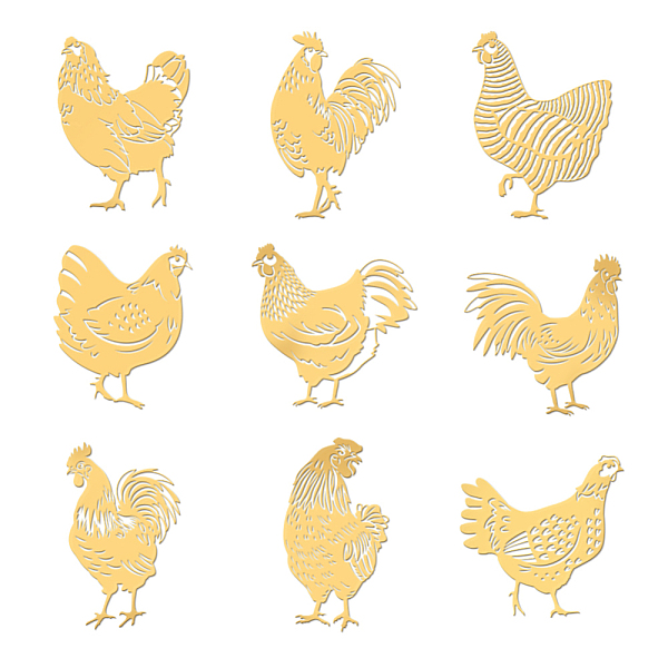 

PandaHall OLYCRAFT 9pcs 1.6x1.6 inch Golden Metal Stickers Rooster Metal Stickers Self Adhesive Chicken Stickers Animal Golden Epoxy...