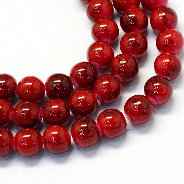 

PandaHall Baking Painted Glass Round Bead Strands, FireBrick, 8.5~9mm, Hole: 1.5mm, about 105pcs/strand, 31.8 inch Glass Round Red